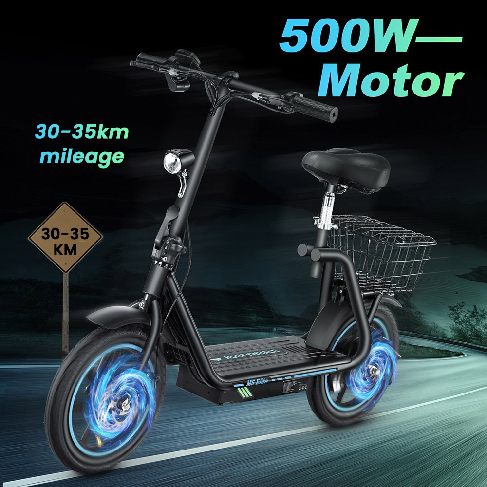 HONEYWHALE M5 Elite Trottinette électrique, Pneu de 14 pouces, Moteur 500 W, Batterie 48 V 13 Ah, Autonomie de 30 à 35 km, Vitesse maximale de 40 km/h, Capacité de charge de 120 kg, Certification CE ROHS FCC IP54 - Noir
