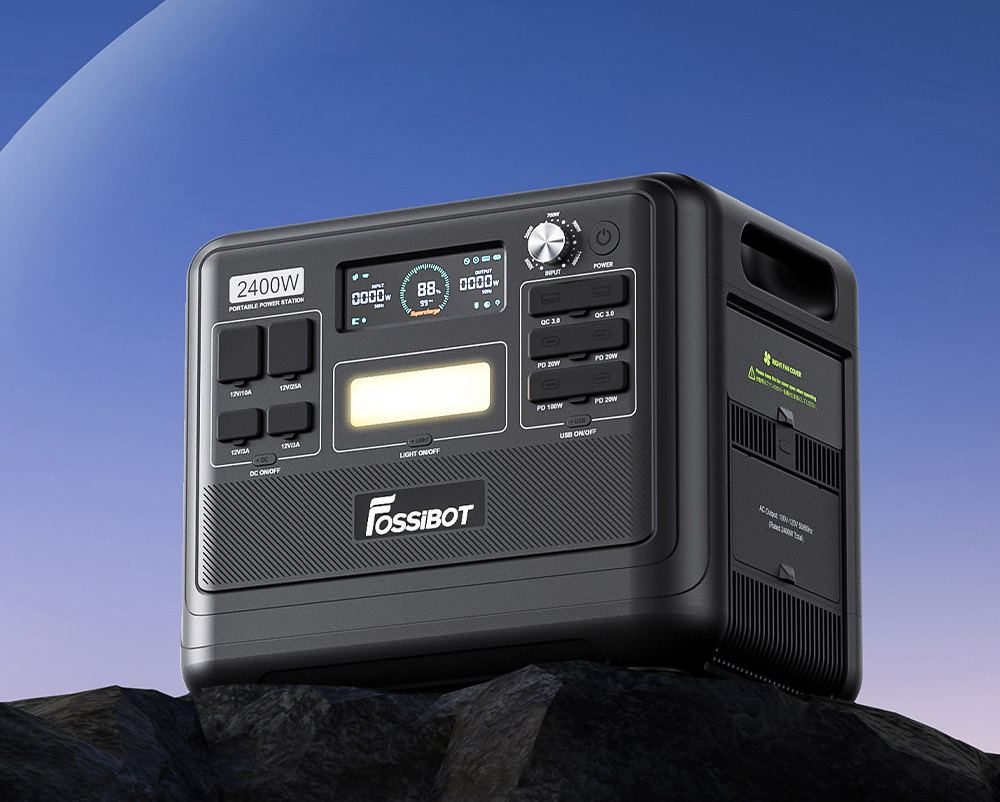 FOSSiBOT F2400 Portable Power Station Kit + FOSSiBOT SP200 18V 200W Foldable Solar Panel, 2048Wh/640000mAh LiFePO4 Battery, 2400W(4600W Peak) Solar Generator, 3xAC RV Car USB Type-C QC3.0 PD DC5521 Pure Sine Wave Full Outlets, 1.5 Hours Fast Charging