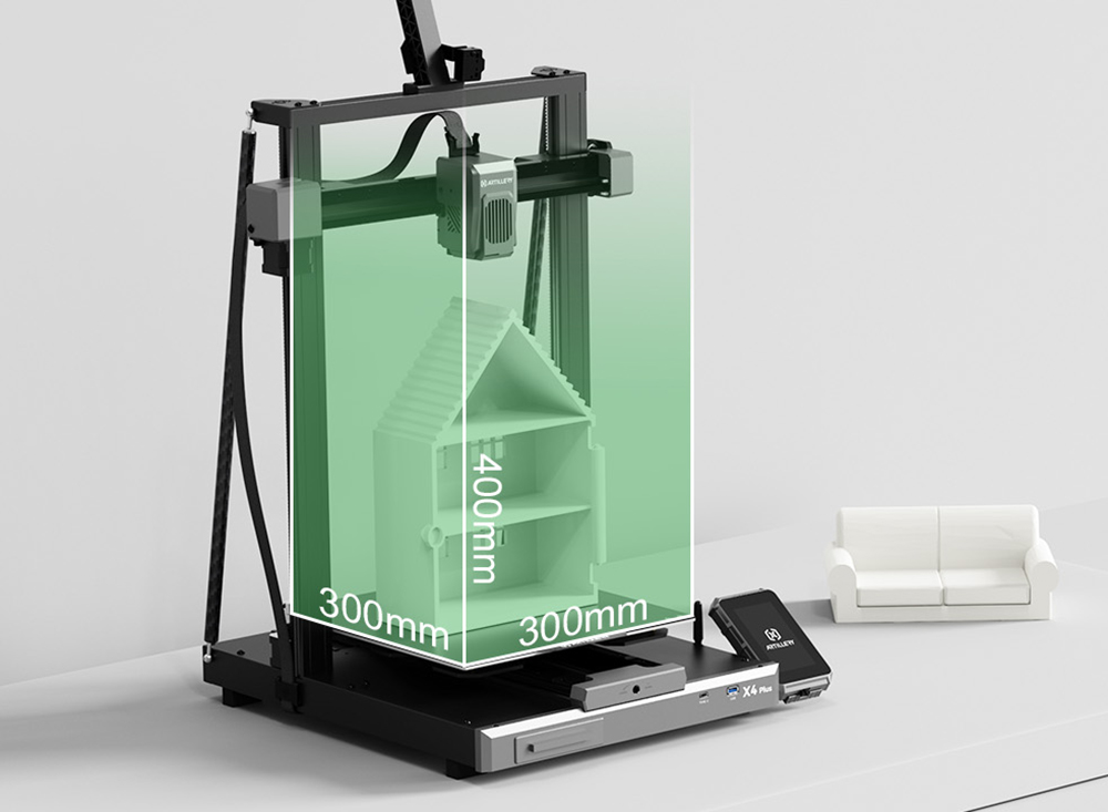 Artillery Sidewinder X4 Plus S1 3D Printer, 300*300*400mm, 500mm/s Print Speed, 300℃ High-temp Printing, XY-Metal Linear Guide Rail, Auto Levelling, 8000 rpm Efficient Cooling Fans