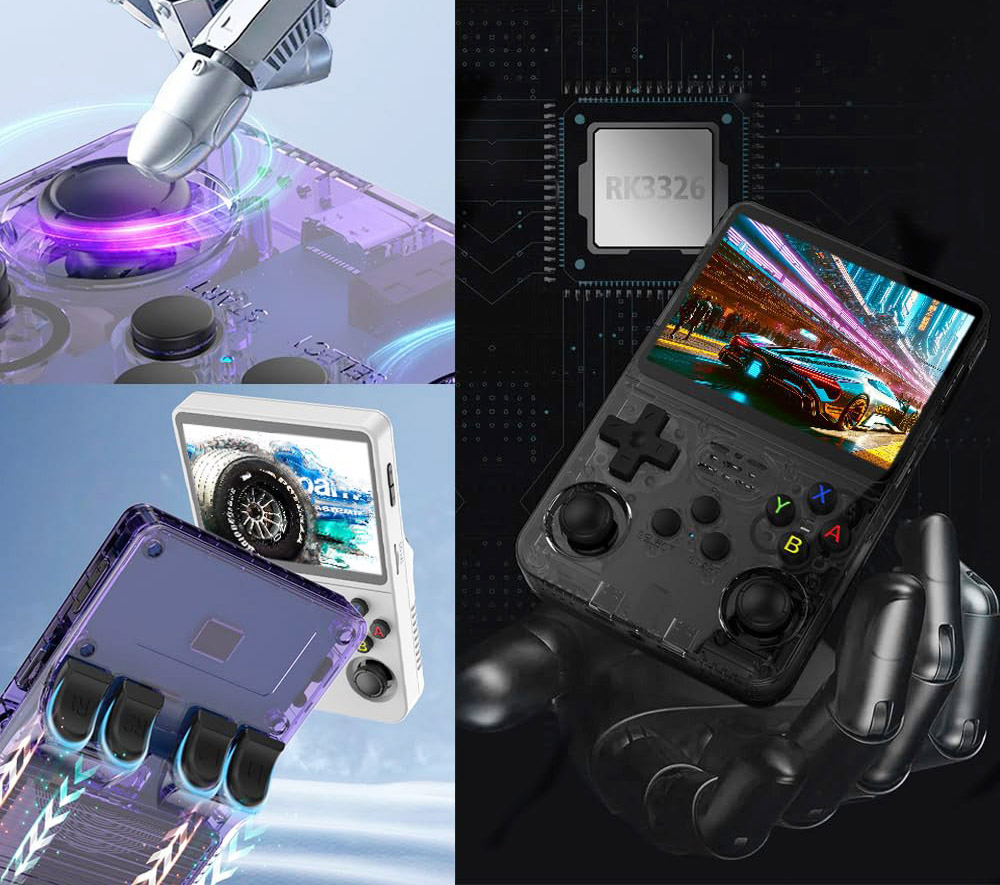 R36S Handheld Game Console, 3.5-inch IPS Screen, Linux System, 11 Emulator, 128GB - Transparent Purple