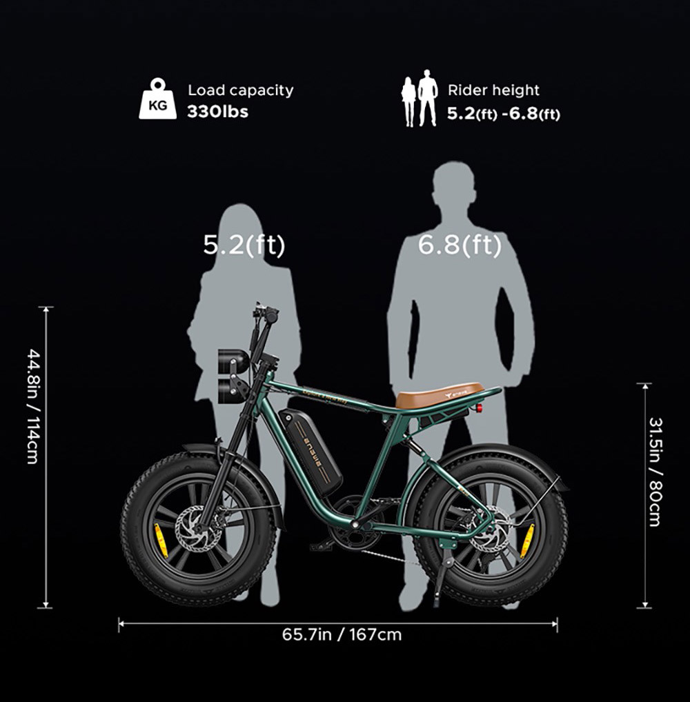 ENGWE M20 Dual Battery Mountain E-Bike 20*4.0 Inch Fat Tires 750W Brushless Motor 45km/h Max Speed 48V 2*13Ah Batteries Front & Rear Disc Brakes Shimano 7-Speed Gear - Black