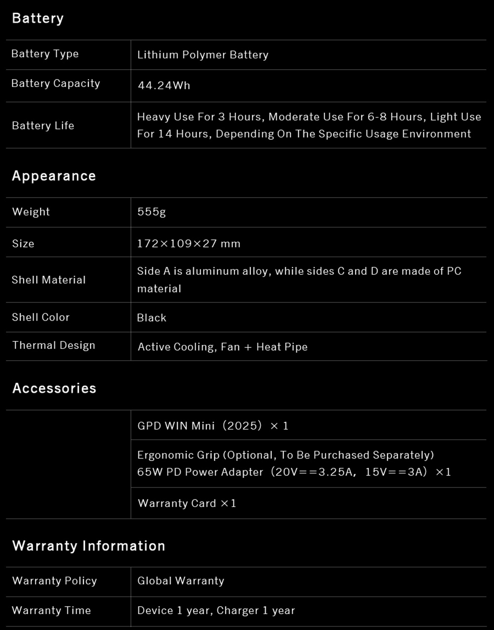 GPD WIN Mini (2025) Handheld Game Console, 7'' 1920x1080 Screen, AMD Ryzen AI 9 HX 370 12 Cores Max 5.1GHz, 120Hz, 32GB LPDDR5x RAM 2TB SSD, WiFi6E Bluetooth5.3, Hyper-Linear Speakers, 1*USB4, 1*USB3.2 Type-C, 1*USB Type-A, 1*MicroSD - White, EU Plug
