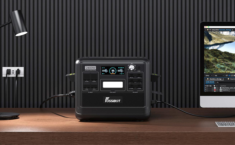 FOSSiBOT F2400 Portable Power Station Kit + FOSSiBOT SP200 18V 200W Foldable Solar Panel, 2048Wh/640000mAh LiFePO4 Battery, 2400W(4600W Peak) Solar Generator, 3xAC RV Car USB Type-C QC3.0 PD DC5521 Pure Sine Wave Full Outlets, 1.5 Hours Fast Charging