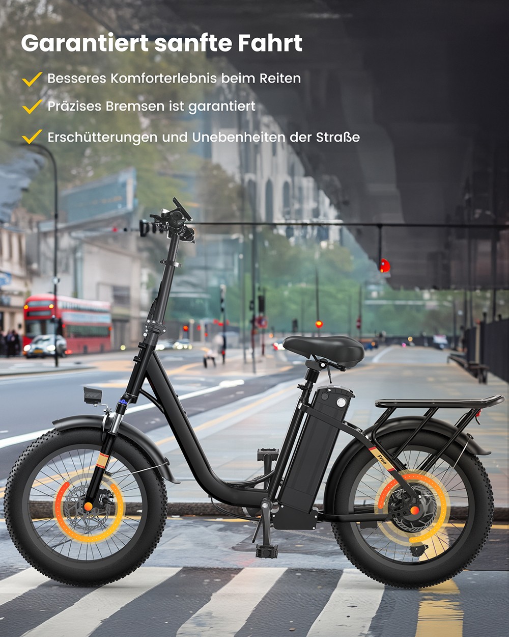 Free Elektrofahrrad, 250-W-Motor, 48-V-15,6-Ah-Akku, 20 x 3,0-Zoll-Reifen, 25 km/h Höchstgeschwindigkeit, 120 km Reichweite, Scheibenbremse vorne und hinten, Vorderradfederung, Shimano 7-Gang