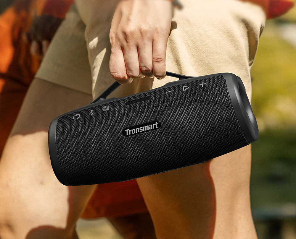 2pcs Tronsmart Mirtune S100 Portable Outdoor Speaker, Bluetooth 5.3, Customizable EQ, 50W Output, 20 Hours of Playtime, IPX7 Waterproof, Retractable Handle - Blue + Black