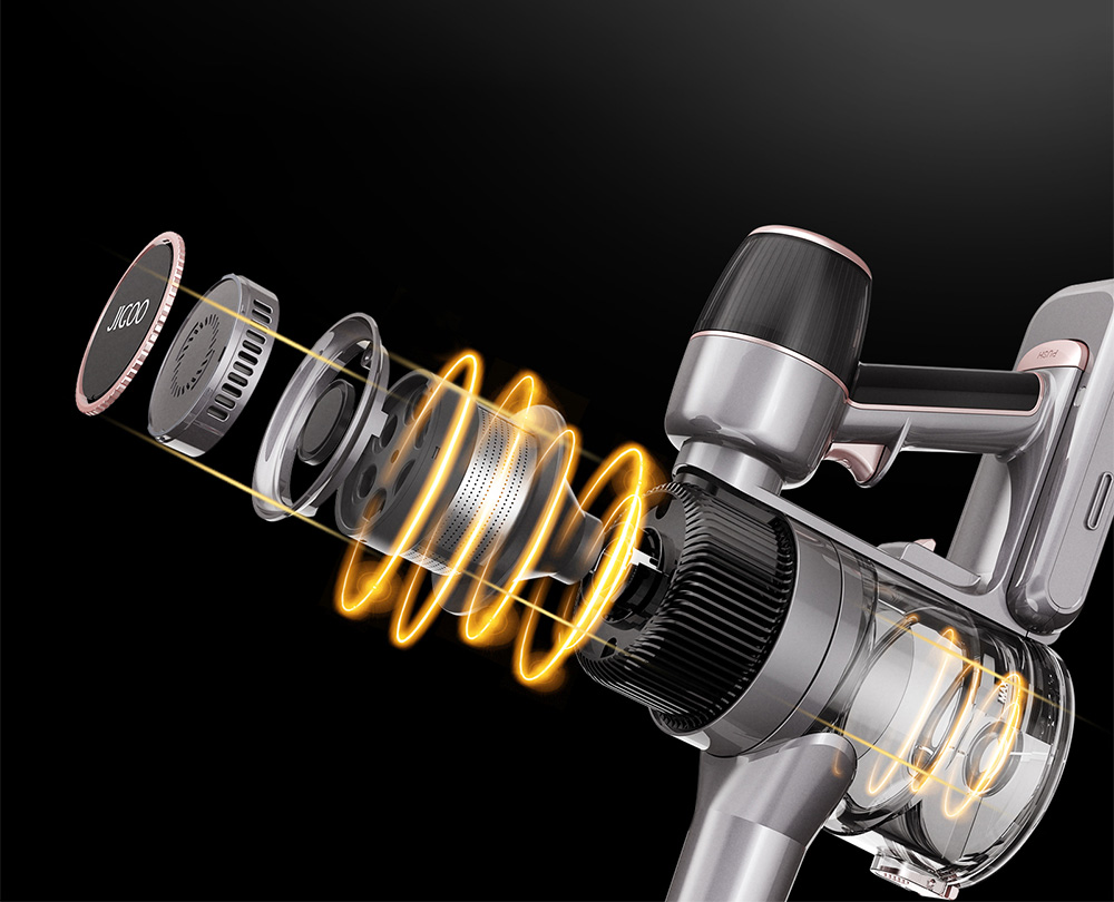 JIGOO C300 Cordless Vacuum Cleaner, 30KPa Suction, 400W Motor, 1.2L Dust Cup, 5-Stage Filtration, Up to 45 Mins Runtime, 7x2000mAh Removable Batteries, LED Touch Screen - Gold