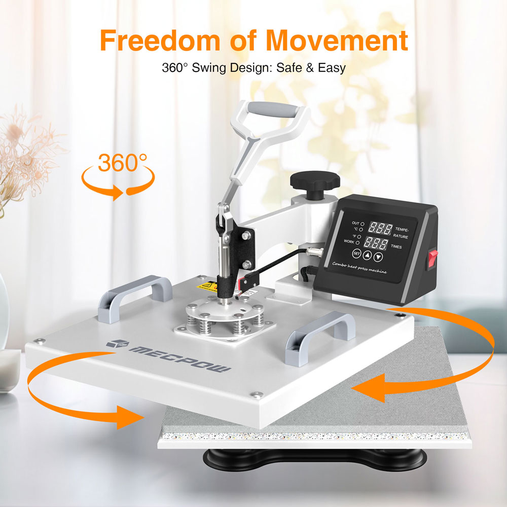 Mecpow MP3881 15in*15in Heat Press Machine 8in1, 30oz Large Capacity, Dual-Tube Heating, Precise Digital Control, 360° Swing Design