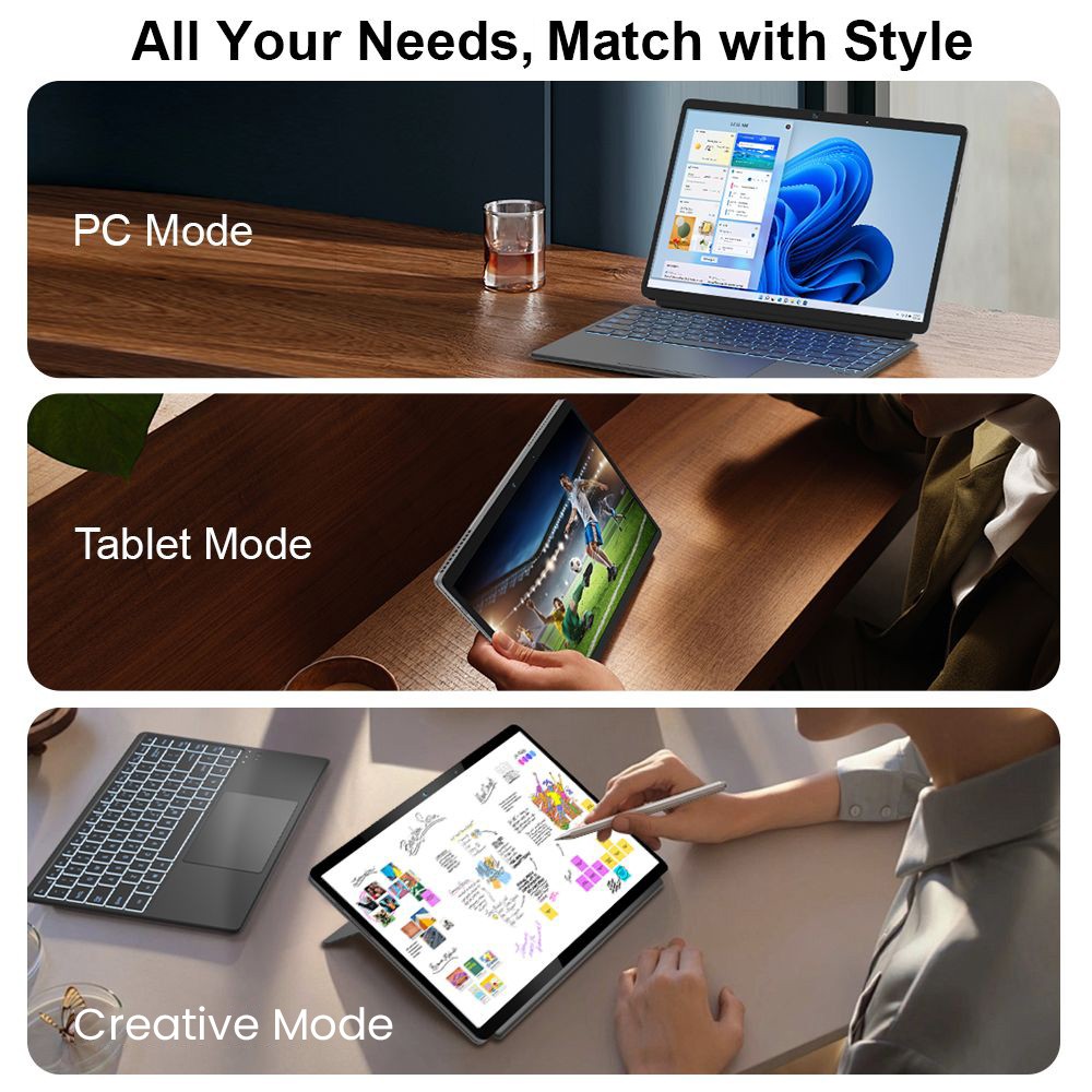 Ninkear T40 2-in-1 Tablet PC, 14'' 1920*1200 IPS Touchscreen, Intel N100 4 Cores 3.4GHz, 16GB RAM 512GB SSD, WiFi 6 Bluetooth 5.2, 5000mAh Battery, Detachable RGB Backlit Bluetooth Keyboard, 1*Full-featured USB-C, 1*Data Only USB-C, 1* Micro HDMI