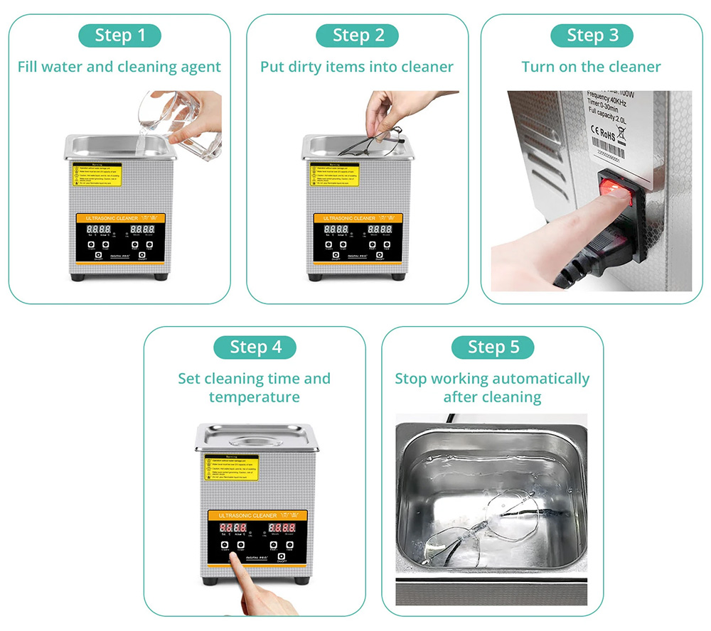 Geekbes 2L Digital Ultrasonic Cleaner, 60W Ultrasonic Power, 100W Heating Power, Adjustable Time/Temperature