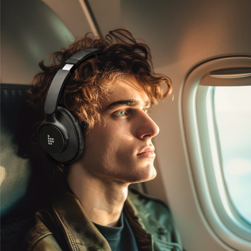 Tronsmart Sounfii Q20 ANC Bluetooth Headphones, 50 Hours Autonomy, 90° Swiveling Earpads, Pair with 2 Devices, Tronsmart App Control, Built-in Mic for Clear Calls, Active Noise Cancellation - Black