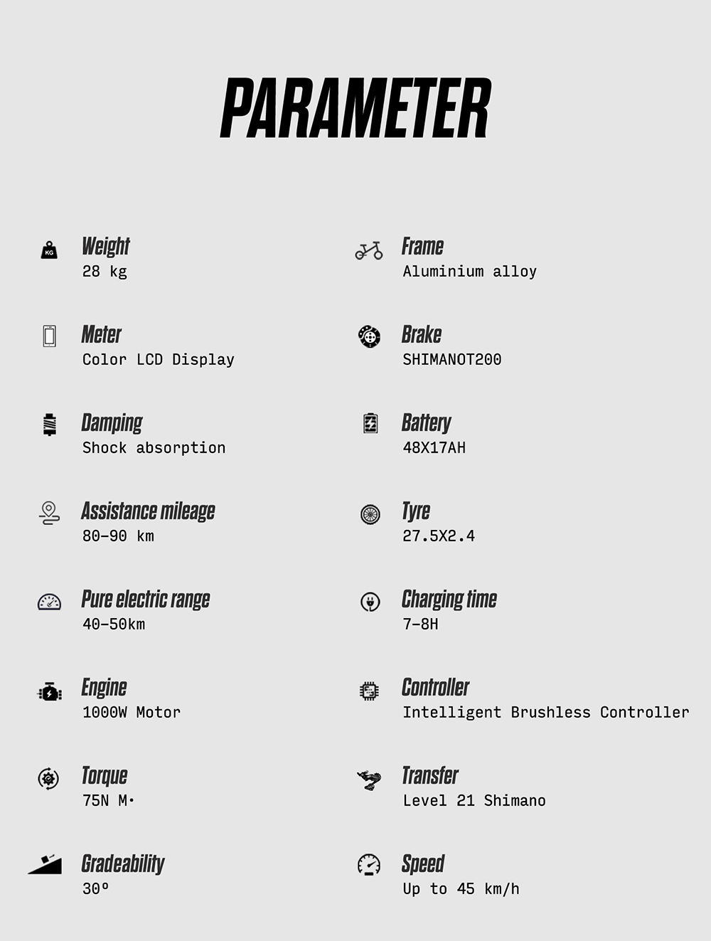 RANDRIDE YG90B Vélo électrique, Moteur 1000W, Vitesse max 45km/h, Batterie amovible 48V 17Ah, Autonomie max 80-90KM, Pneus 27.5*2.4'' CST, Charge 120kg, Shimano 21 vitesses, Frein hydraulique - Noir & Rouge