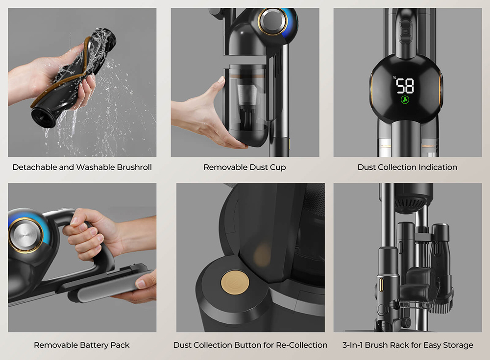 JIGOO V700 Cordless Vacuum Cleaner with 2.5 L Suction Station, Automatic Dust Emptying, 33KPa Suction Power, Anti-Tangle Brush, Dual LED Illumination, Up to 55 Minutes Runtime, Ideal for Hard Floor, Carpet, Pet