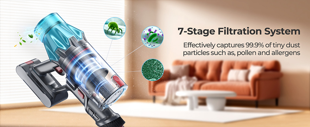 Laresar Ultra 7 Cordless Stick Vacuum, 550W/45kPa Powerful Suction, Touch Screen, Up to 60 Mins Runtime, with Touchscreen and Anti-Tangle Brush for All Types of Hard Floors