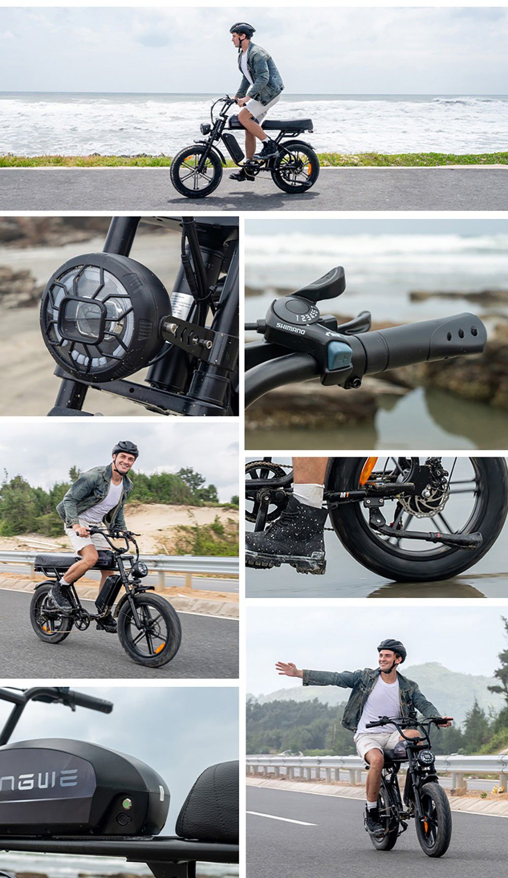 ENGWE M1 Vélo électrique, moteur 250 W, batterie 48 V 15,6 Ah, pneus larges 20 x 4,0 pouces, vitesse maximale 25 km/h, autonomie 90 km, freins à disque hydrauliques, double suspension, Shimano 7 vitesses, écran LCD - Noir