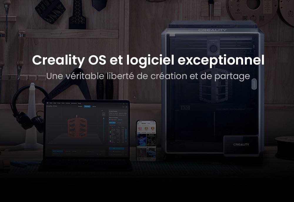 Imprimante 3D Creality K1C, vitesse maximale de 600 mm/s, caméra AI, buse à changement rapide, extrudeuse entièrement en métal, imprime en fibre de carbone, filtre à air et mode silencieux