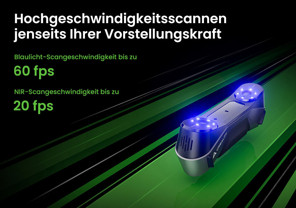 Creality Raptor 3D-Scanner, Hybrid Blue Laser NIR, 60fps Scangeschwindigkeit, Objekte zwischen 5-2000mm, 24-Bit Vollfarbscan, 0,02mm Genauigkeit, Anti-Verwacklung