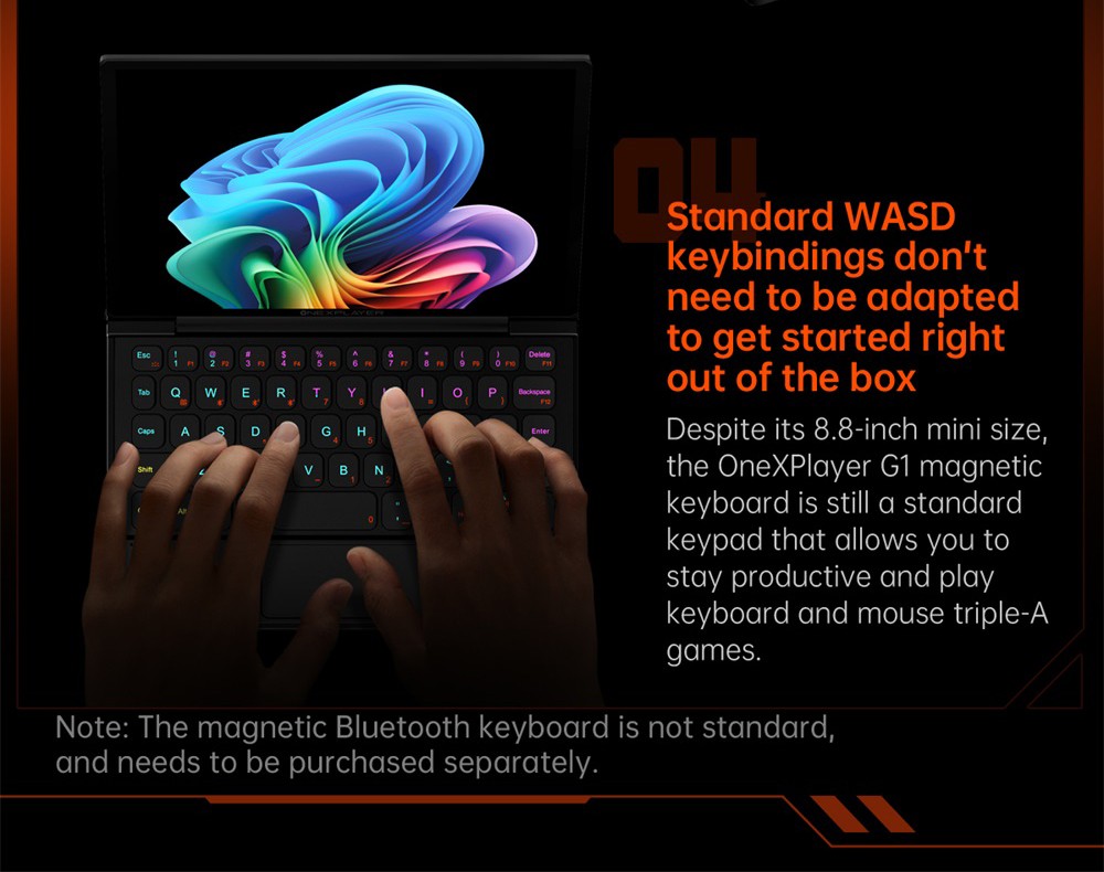 One Netbook OneXPlayer G1 Handheld Gaming PC, AMD Ryzen 7 8840U 8 Cores Max 5.1GHz, 8.8'' 2560*1600 144Hz Screen, 32GB LPDDR5X 7500MHz RAM 1TB SSD, WiFi 6E, 2*USB-C, 1*USB3.2, 1*TF Card, 1* Oculink, 1*3.5mm Audio, Fingerprint Unlock - EU Plug