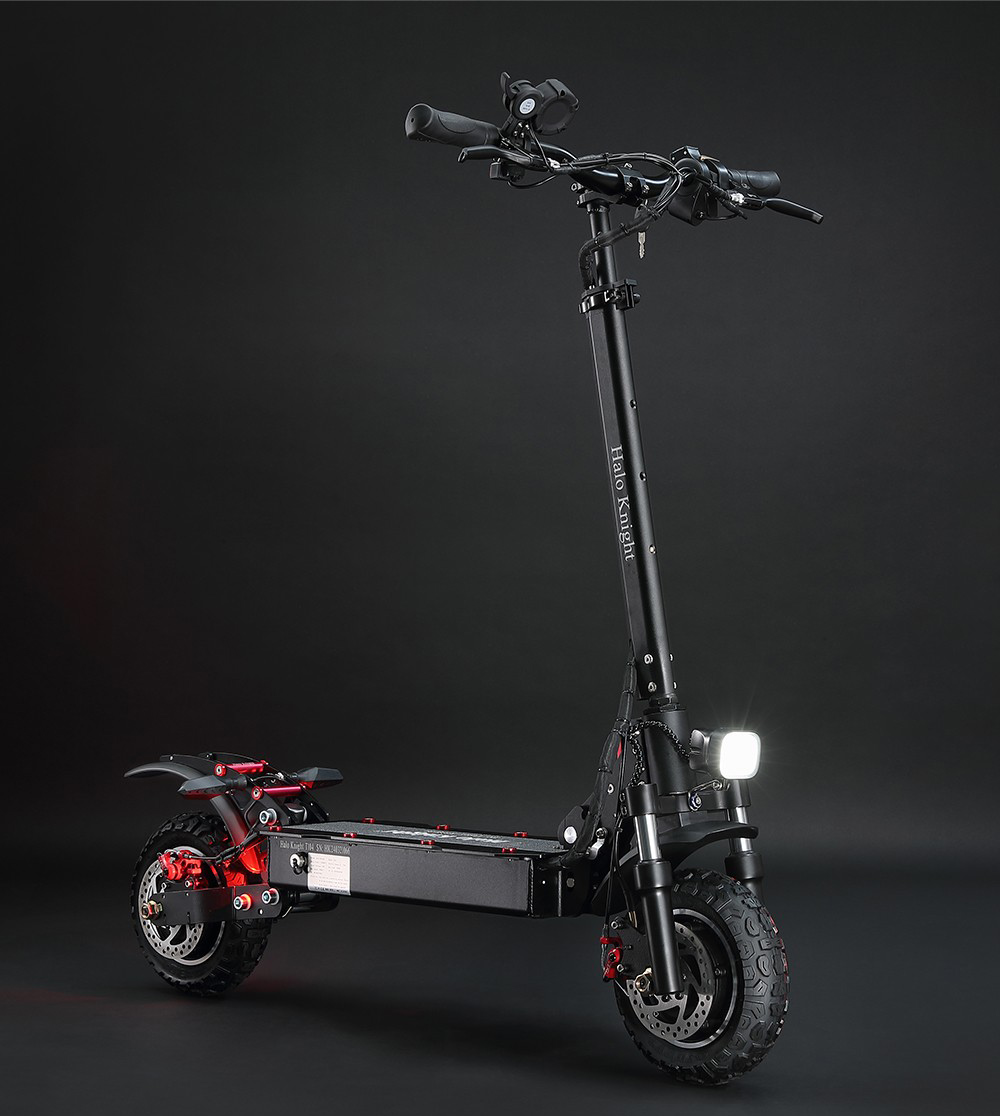 Halo Knight T104 Trottinette électrique, Pneus tout-terrain 10 pouces, Moteur 1000W*2, Vitesse maximale 65km/h, Télécommande, Batterie 52V 21Ah, Autonomie 45km - Noir