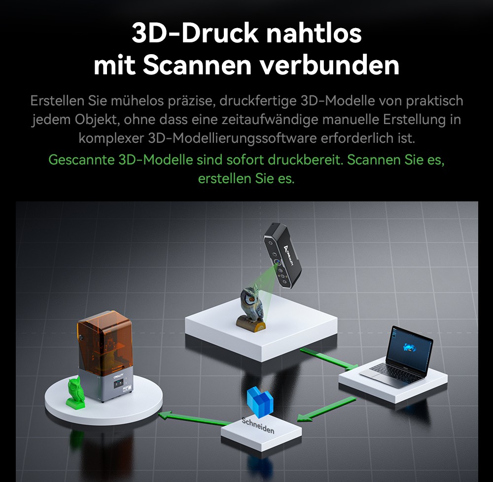 Creality CR Scan Otter 3D-Scanner, 20 fps Scan-Geschwindigkeit, 0,02 mm Genauigkeit, 4-Linsen-Stereovision, 24-Bit-Vollfarbscannen, 8 Infrarotlichter