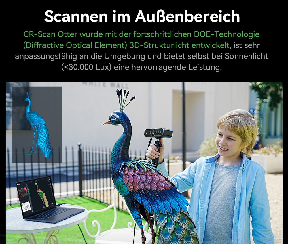 Creality CR Scan Otter 3D-Scanner, 20 fps Scan-Geschwindigkeit, 0,02 mm Genauigkeit, 4-Linsen-Stereovision, 24-Bit-Vollfarbscannen, 8 Infrarotlichter