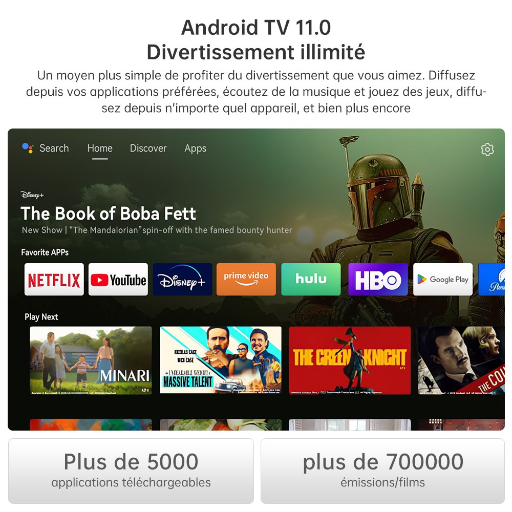 Projecteur Wanbo T2 Ultra, Android TV 11, 500 ANSI, 1080P natif, support rotatif à 120°, mise au point automatique et correction trapézoïdale, WiFi double bande, haut-parleur 2*5W