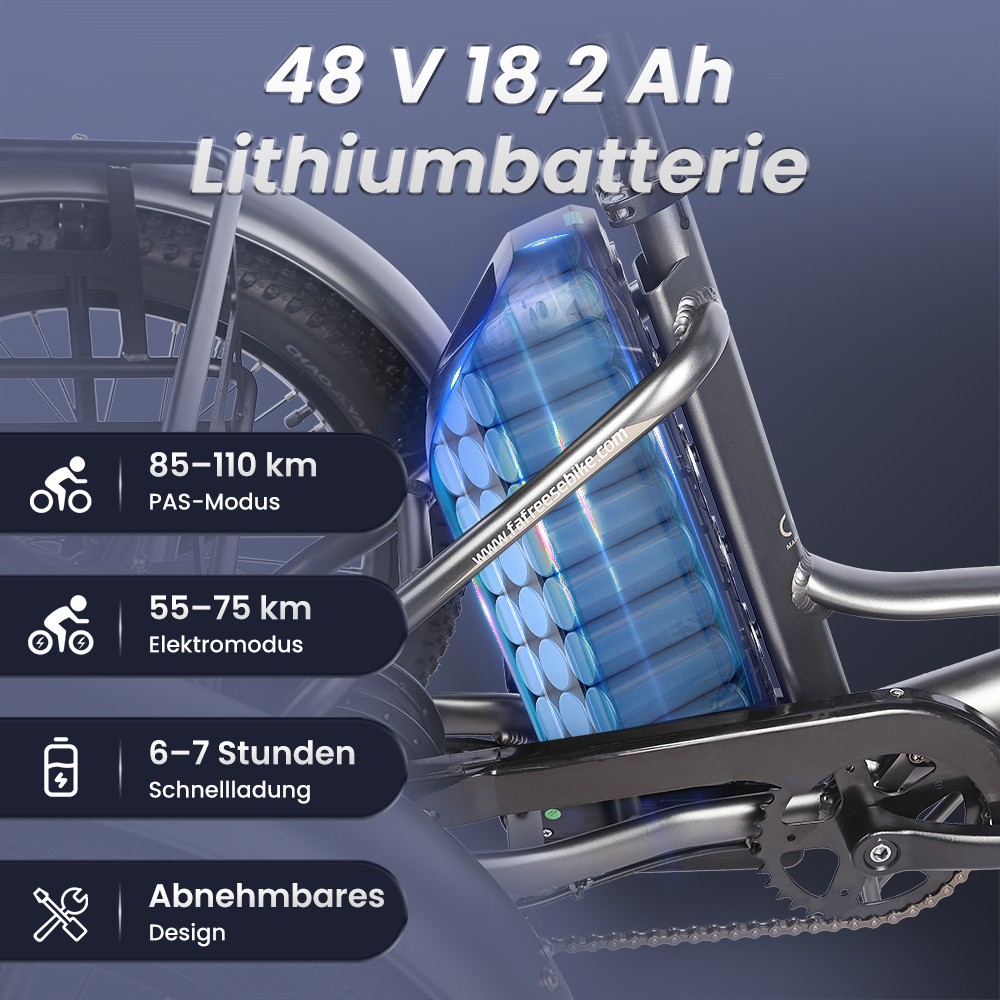 FAFREES F20 Mate Elektrisches Dreirad, bürstenloser 500-W-Motor, 48-V/18,2-Ah-Akku, 20 x 3,0 Zoll große dicke Reifen, Höchstgeschwindigkeit 25 km/h, maximale Reichweite 110 km, hydraulische Scheibenbremsen – Grau
