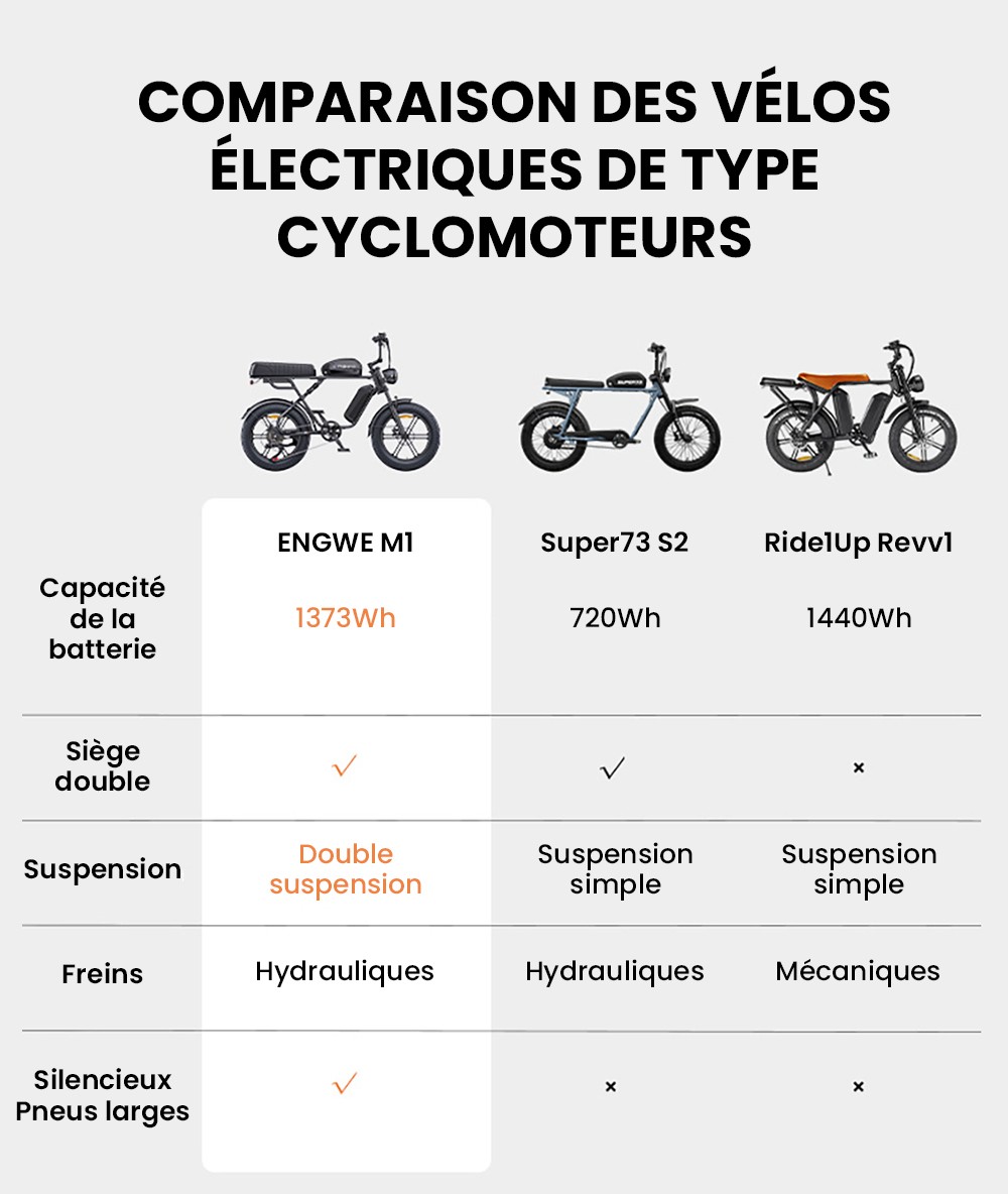 ENGWE M1 Vélo électrique, moteur 250 W, batterie 48 V 15,6 Ah, pneus larges 20 x 4,0 pouces, vitesse maximale 25 km/h, autonomie 90 km, freins à disque hydrauliques, double suspension, Shimano 7 vitesses, écran LCD - Noir
