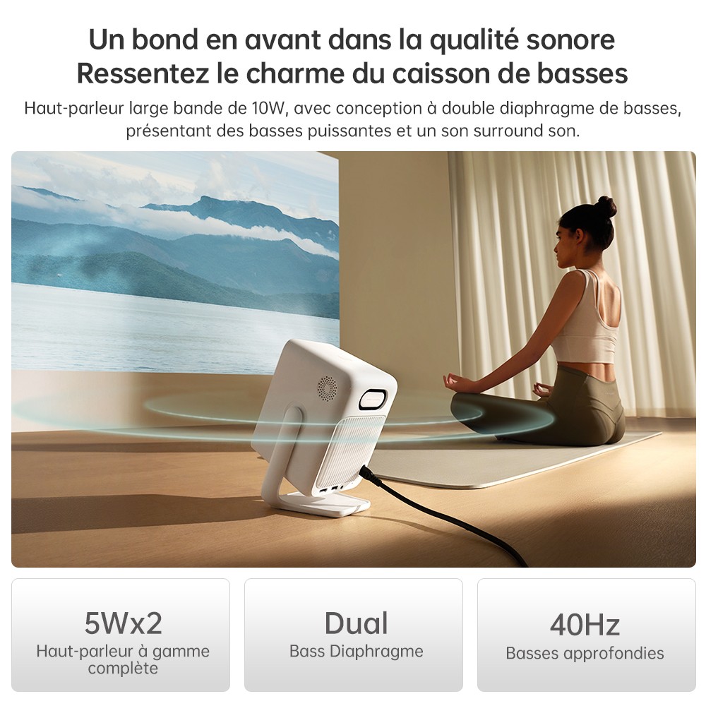 Projecteur Wanbo T2 Ultra, Android TV 11, 500 ANSI, 1080P natif, support rotatif à 120°, mise au point automatique et correction trapézoïdale, WiFi double bande, haut-parleur 2*5W