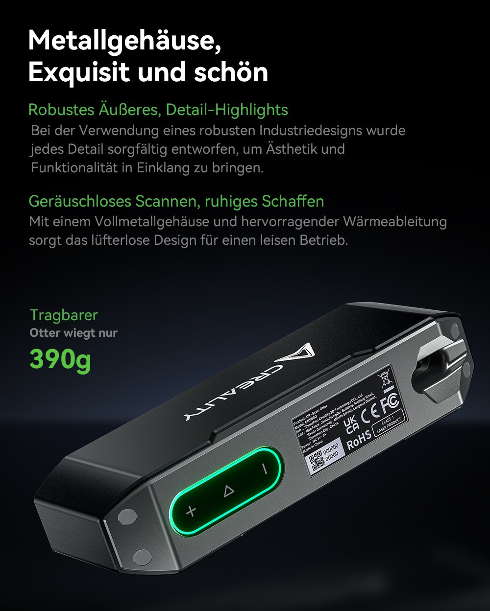 Creality CR Scan Otter 3D-Scanner, 20 fps Scan-Geschwindigkeit, 0,02 mm Genauigkeit, 4-Linsen-Stereovision, 24-Bit-Vollfarbscannen, 8 Infrarotlichter
