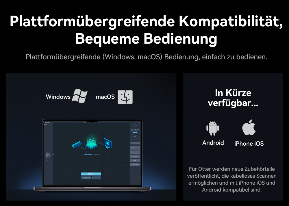 Creality CR Scan Otter 3D-Scanner, 20 fps Scan-Geschwindigkeit, 0,02 mm Genauigkeit, 4-Linsen-Stereovision, 24-Bit-Vollfarbscannen, 8 Infrarotlichter