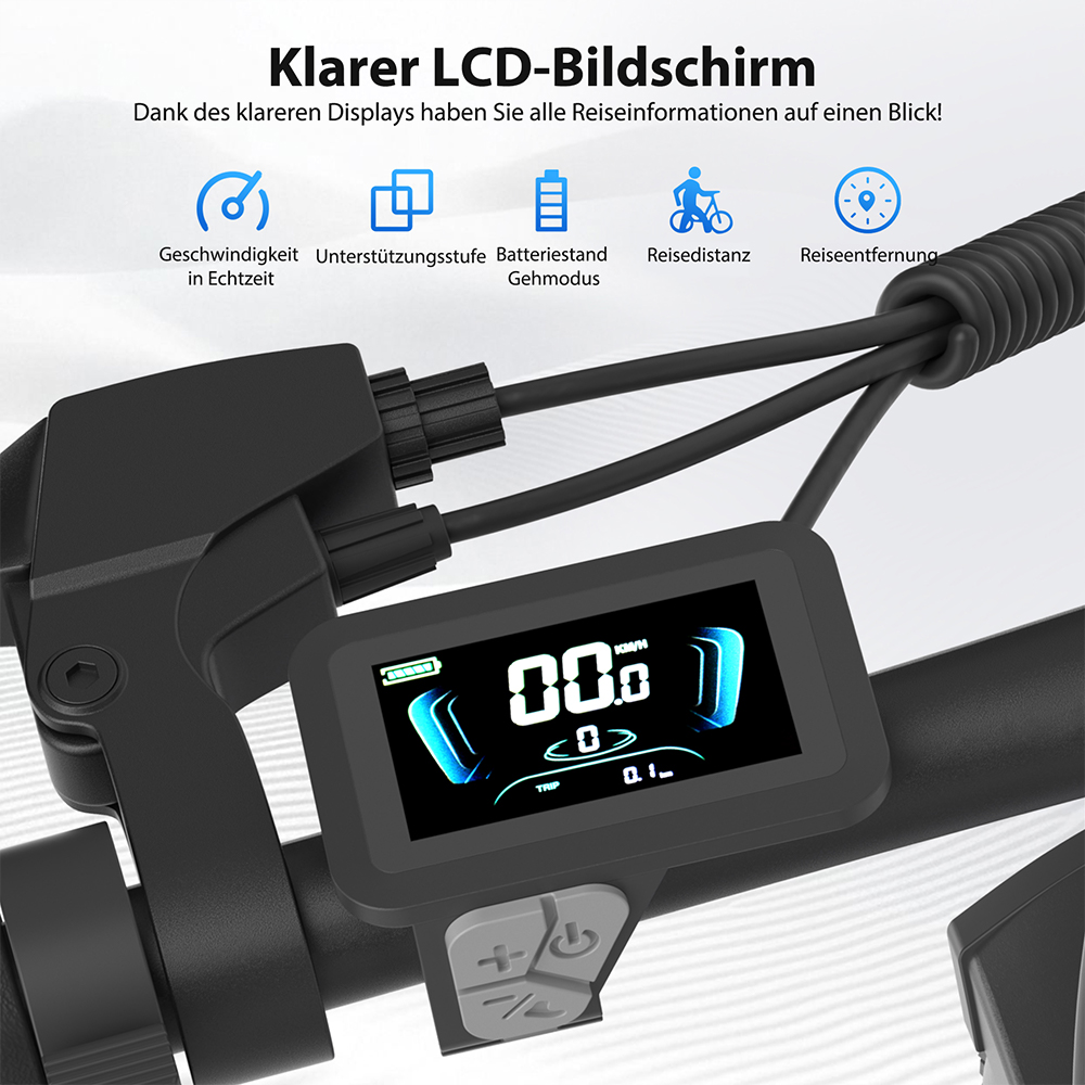 Touroll S2 Elektrofahrrad, 650 W Max. Leistung, 48 V 15 Ah Akku, 20 x 4,0 Zoll Reifen, 25 km/h Max. Geschwindigkeit, 150 km Max. Reichweite, Mechanische Scheibenbremse & E-Bremse, Mechanischer Stoßdämpfer, Shimano 7-Gang