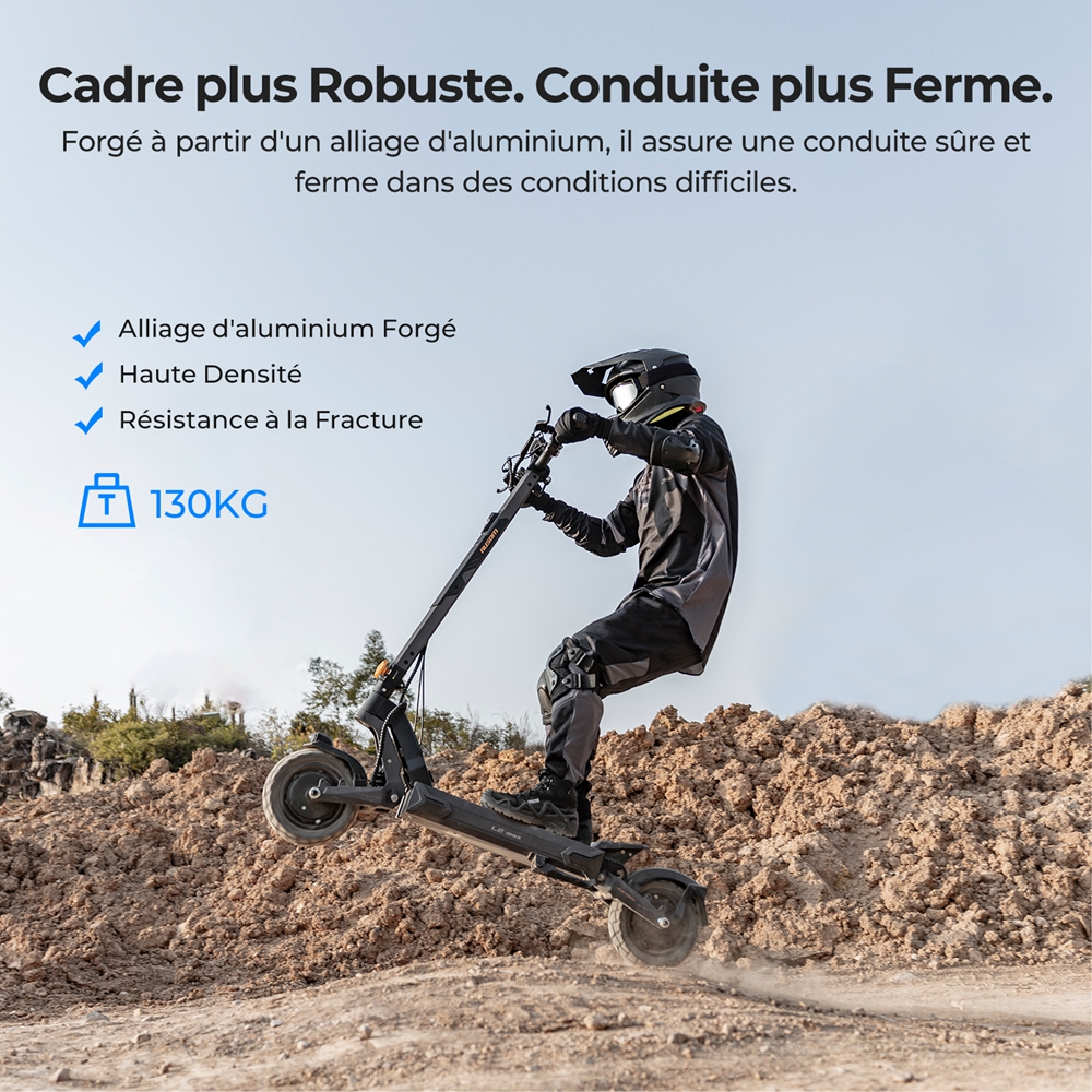 Ausom L2 Max Trottinette électrique, moteur 2 x 1 000 W, batterie 48 V 20,8 Ah, pneus 3 x 10 pouces, vitesse maximale 65 km/h, autonomie 90 km, freins à disque avant et arrière, suspension à bras oscillant, support AirTag dissimulé