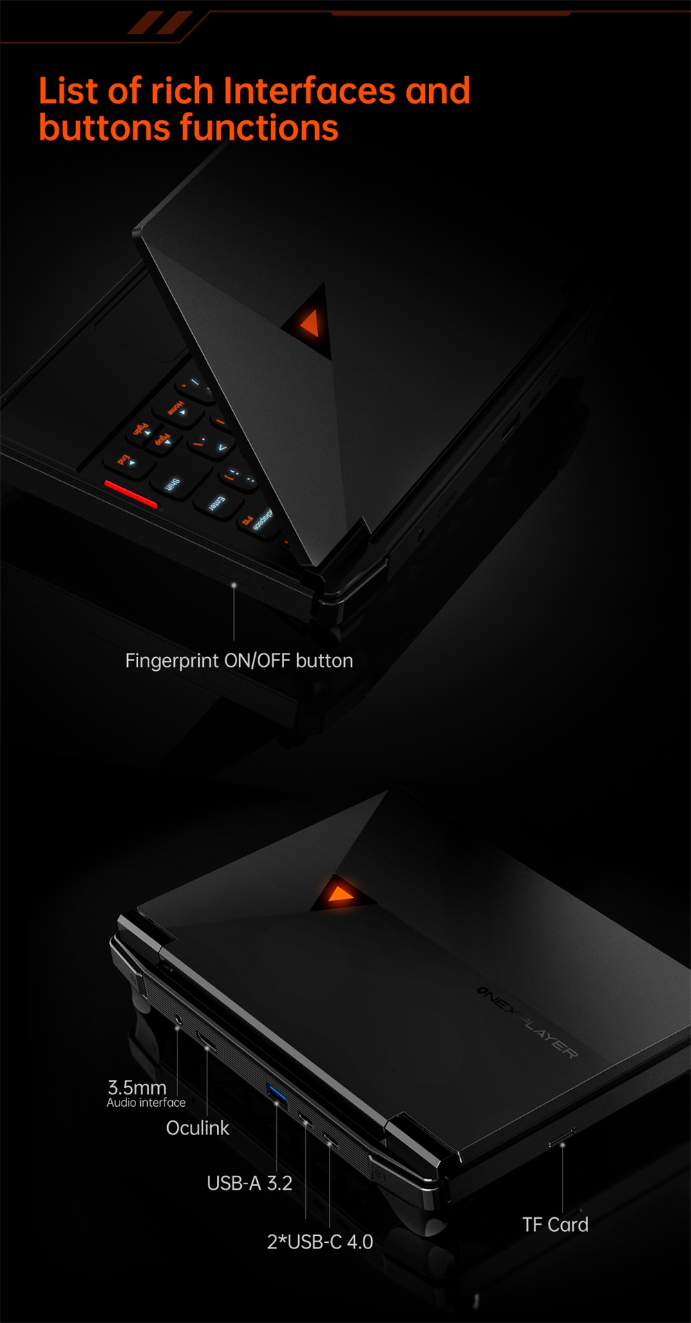 One Netbook OneXPlayer G1 Handheld Gaming PC, AMD Ryzen 7 8840U 8 Cores Max 5.1GHz, 8.8'' 2560*1600 144Hz Screen, 32GB LPDDR5X 7500MHz RAM 1TB SSD, WiFi 6E, 2*USB-C, 1*USB3.2, 1*TF Card, 1* Oculink, 1*3.5mm Audio, Fingerprint Unlock - EU Plug