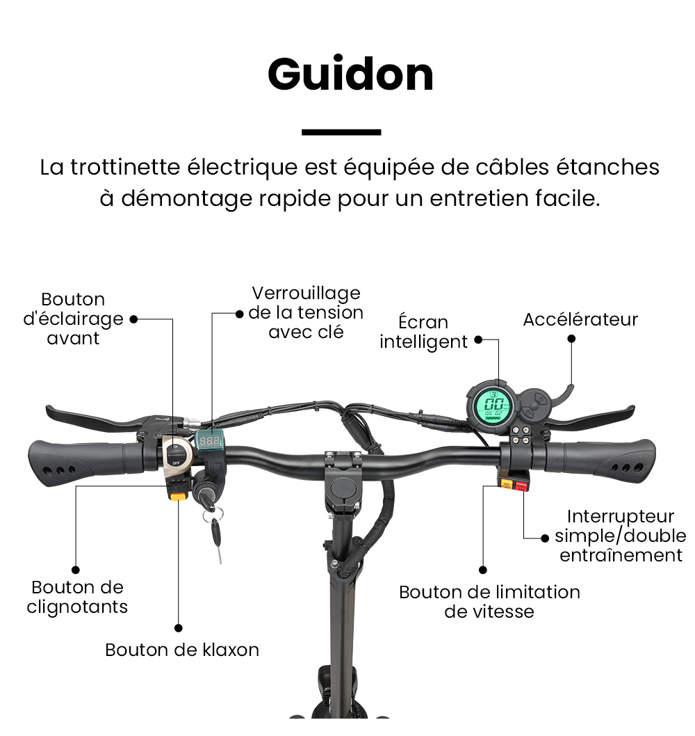 Halo Knight T104 Trottinette électrique, Pneus tout-terrain 10 pouces, Moteur 1000W*2, Vitesse maximale 65km/h, Télécommande, Batterie 52V 21Ah, Autonomie 45km - Noir