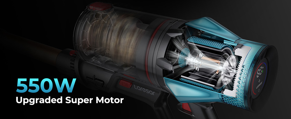 Laresar Ultra 7 Cordless Stick Vacuum, 550W/45kPa Powerful Suction, Touch Screen, Up to 60 Mins Runtime, with Touchscreen and Anti-Tangle Brush for All Types of Hard Floors