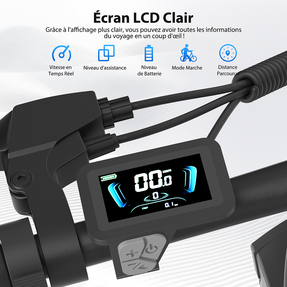 Vélo électrique Touroll S2, puissance maximale de 650 W, batterie 48 V 15 Ah, pneu 20 x 4,0 pouces, vitesse maximale de 25 km/h, autonomie maximale de 150 km, frein à disque mécanique et frein électrique, amortisseur mécanique, Shimano 7 vitesses