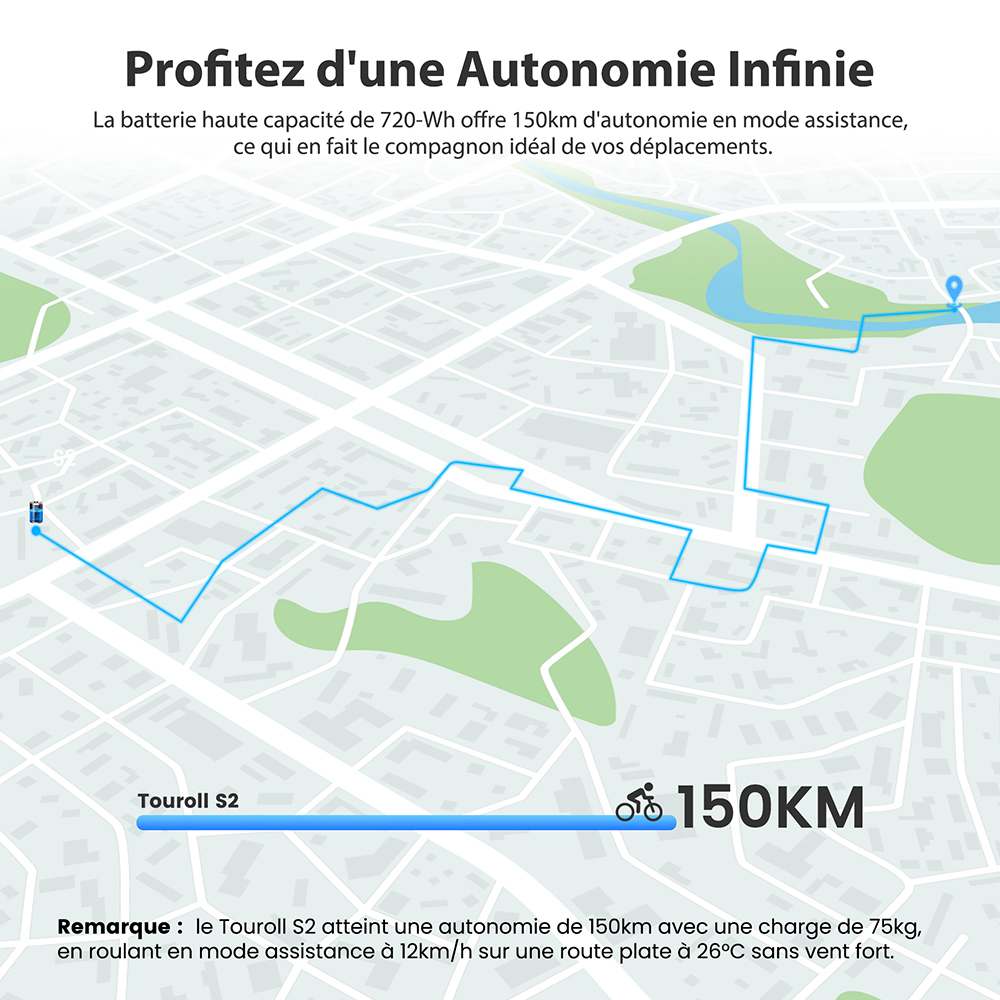 Vélo électrique Touroll S2, puissance maximale de 650 W, batterie 48 V 15 Ah, pneu 20 x 4,0 pouces, vitesse maximale de 25 km/h, autonomie maximale de 150 km, frein à disque mécanique et frein électrique, amortisseur mécanique, Shimano 7 vitesses