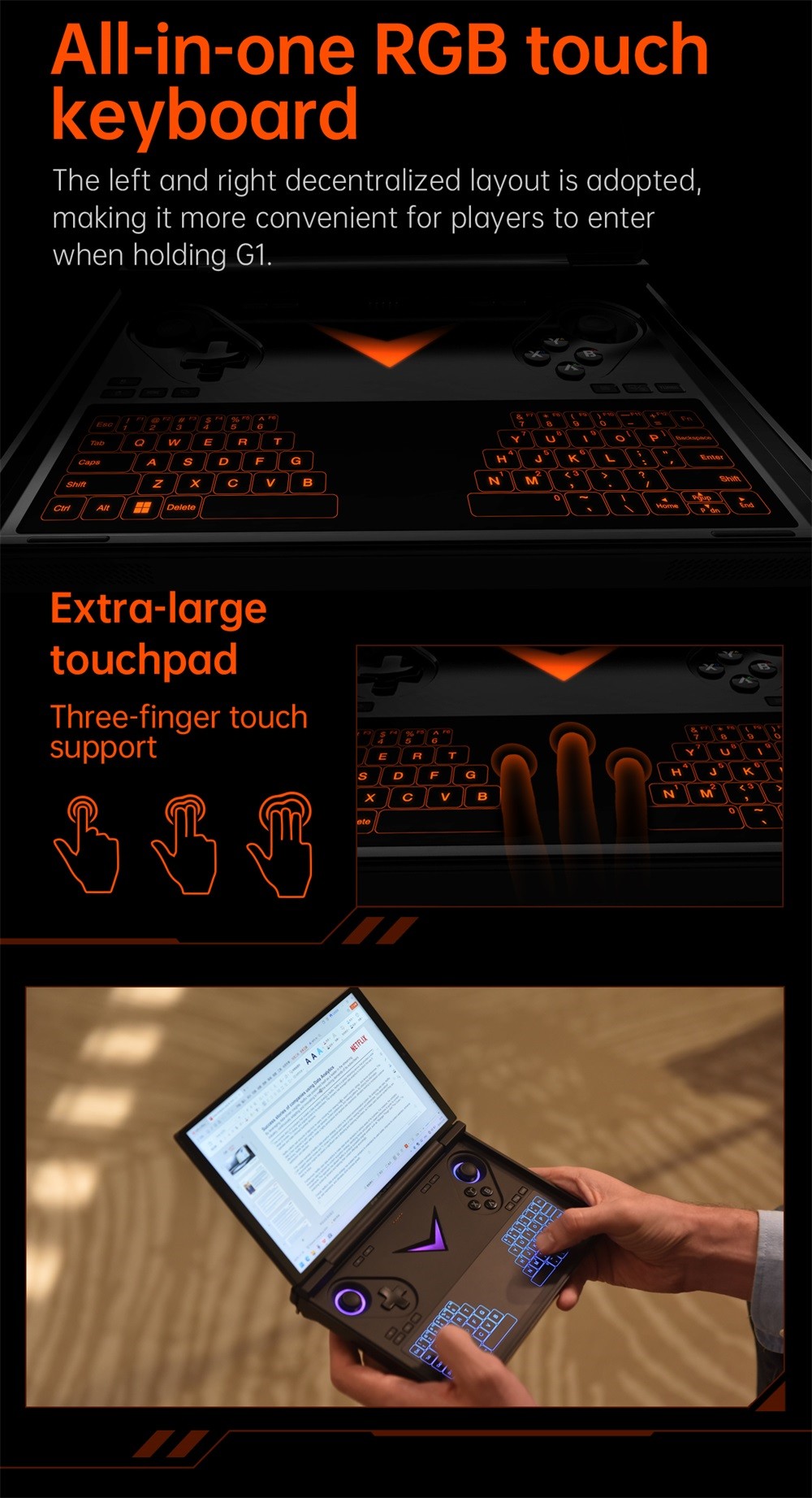 One Netbook OneXPlayer G1 Handheld Gaming PC, AMD Ryzen 7 8840U 8 Cores Max 5.1GHz, 8.8'' 2560*1600 144Hz Screen, 32GB LPDDR5X 7500MHz RAM 1TB SSD, WiFi 6E, 2*USB-C, 1*USB3.2, 1*TF Card, 1* Oculink, 1*3.5mm Audio, Fingerprint Unlock - EU Plug