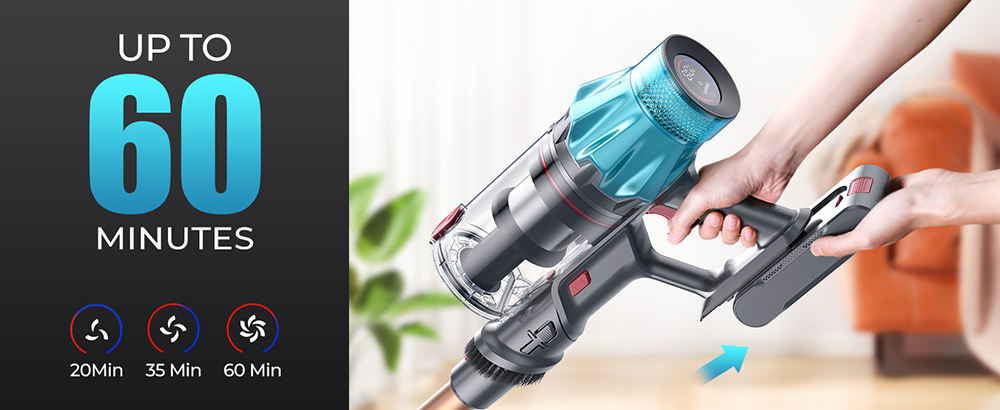 Laresar Ultra 7 Cordless Stick Vacuum, 550W/45kPa Powerful Suction, Touch Screen, Up to 60 Mins Runtime, with Touchscreen and Anti-Tangle Brush for All Types of Hard Floors