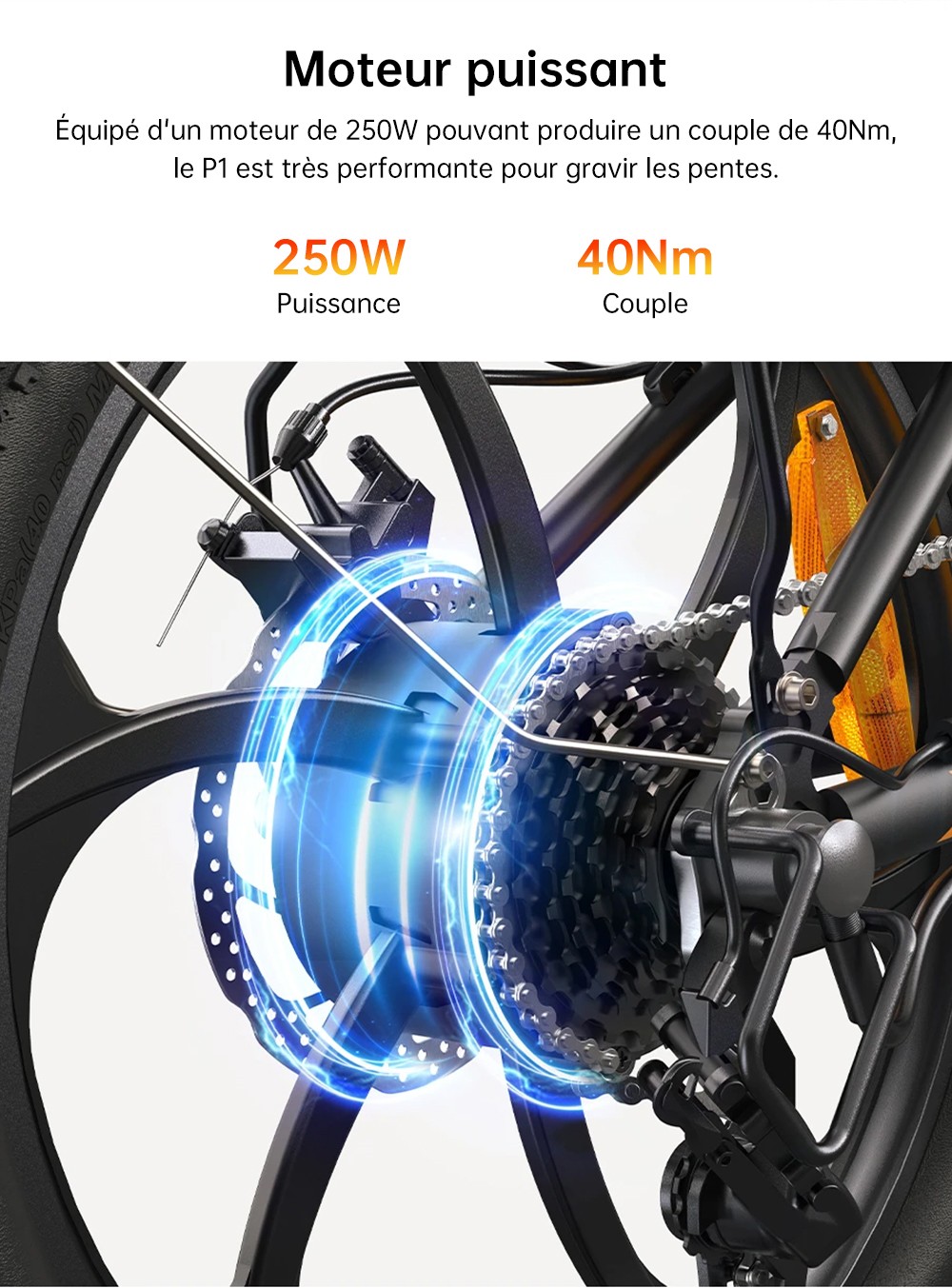 Vélo électrique pliable ENGWE P1, pneus larges de 20 x 2,3 pouces, moteur 250 W, batterie 36 V 13 Ah, 25 km/h, double frein à disque, corps en alliage d'aluminium, Shimano 7 vitesses, portée maximale de 100 km, IP54 étanche - Noir