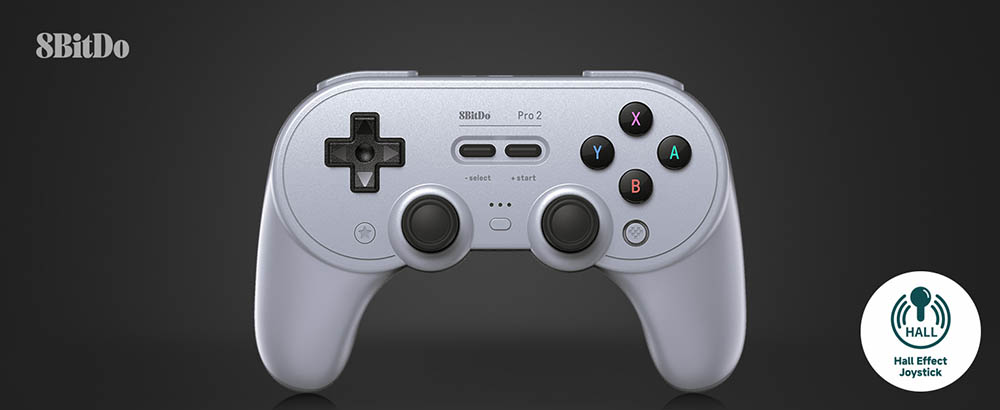 8BitDo Pro 2 Bluetooth Gaming Controller, Hall Effect Joystick, Compatible with Switch, PC, Android, Steam Deck, Apple & Raspberry Pi - Grey