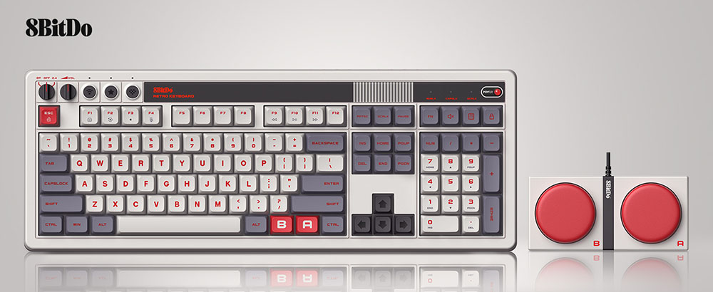 8BitDo Retro 108 Mechanical Keyboard, 108 Keys, Hot-swappable PCB, 3 Modes Connection, Wireless Gaming Keyboard for Windows & Android - Grey