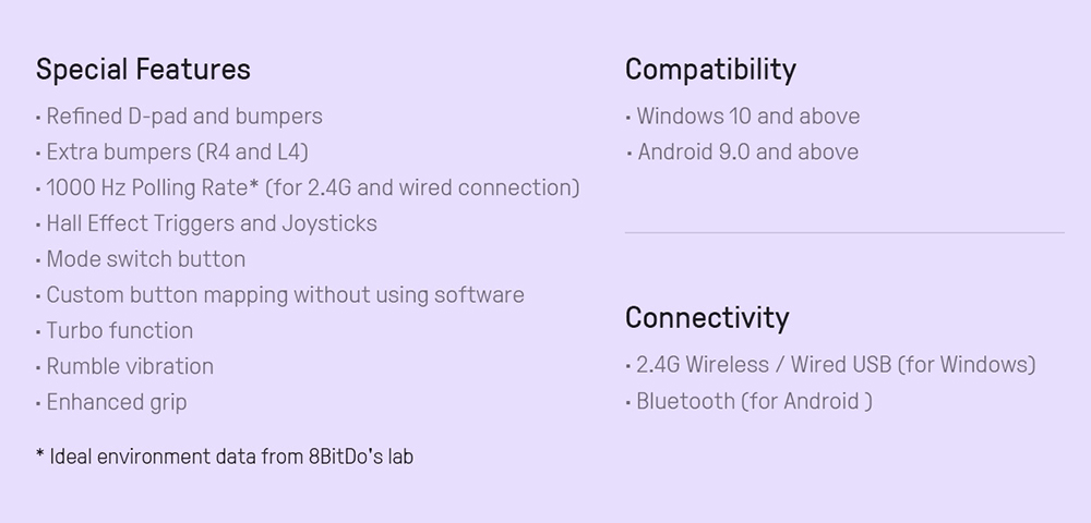 8BitDo Ultimate 2C Wireless Gaming Controller for Windows PC and Android, 1000Hz Polling Rate, Hall Effect Joysticks & Hall Triggers - Purple