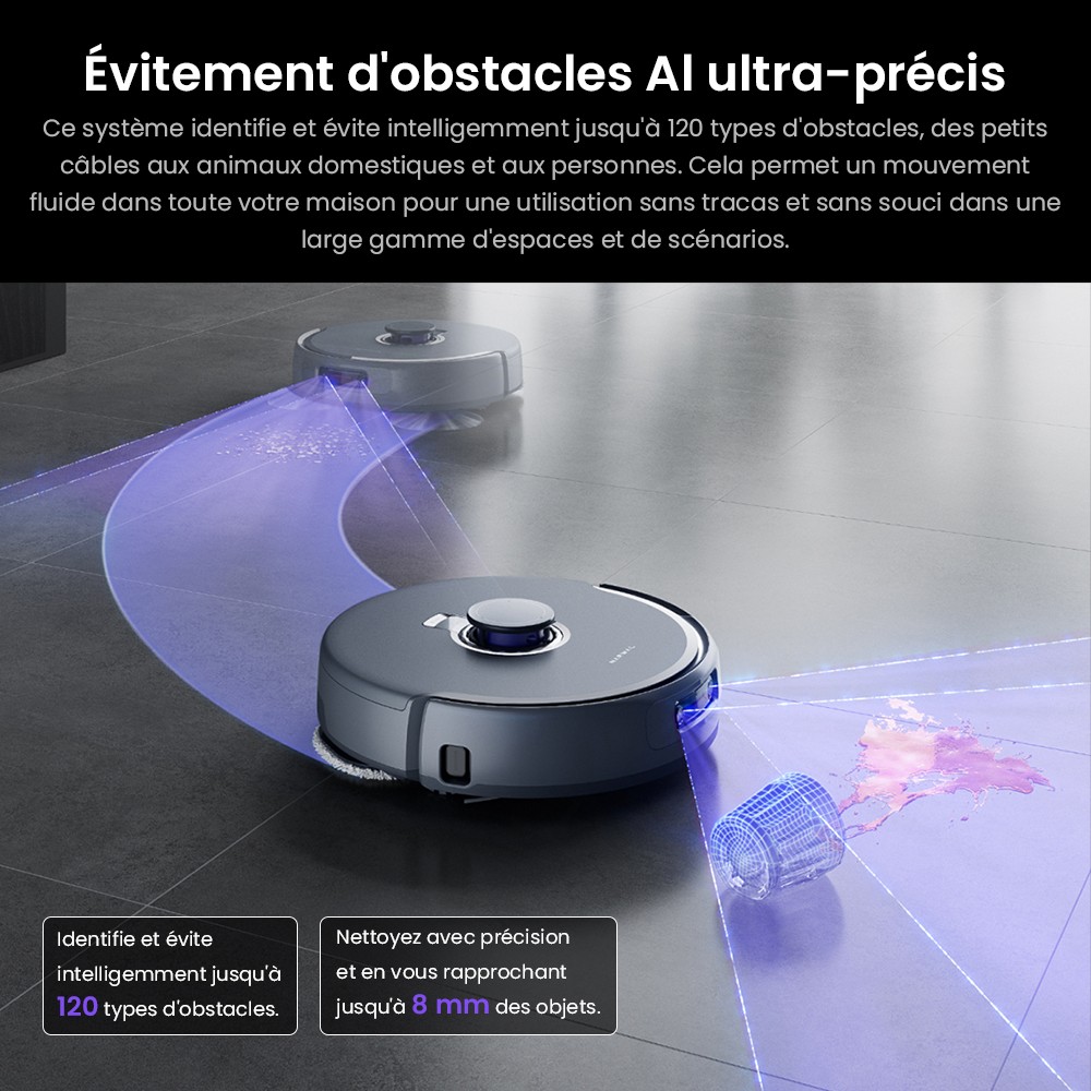 Aspirateur robot et balai Narwal Freo Z Ultra avec station de base, puissance de 12 000 Pa, autovidange, double caméra, zéro enchevêtrement, 120 jours sans entretien, levage automatique de la vadrouille jusqu'à 12 mm, évitement d'obstacles à trois lasers, lavage et séchage à l'eau chaude adaptatifs par IA - Blanc