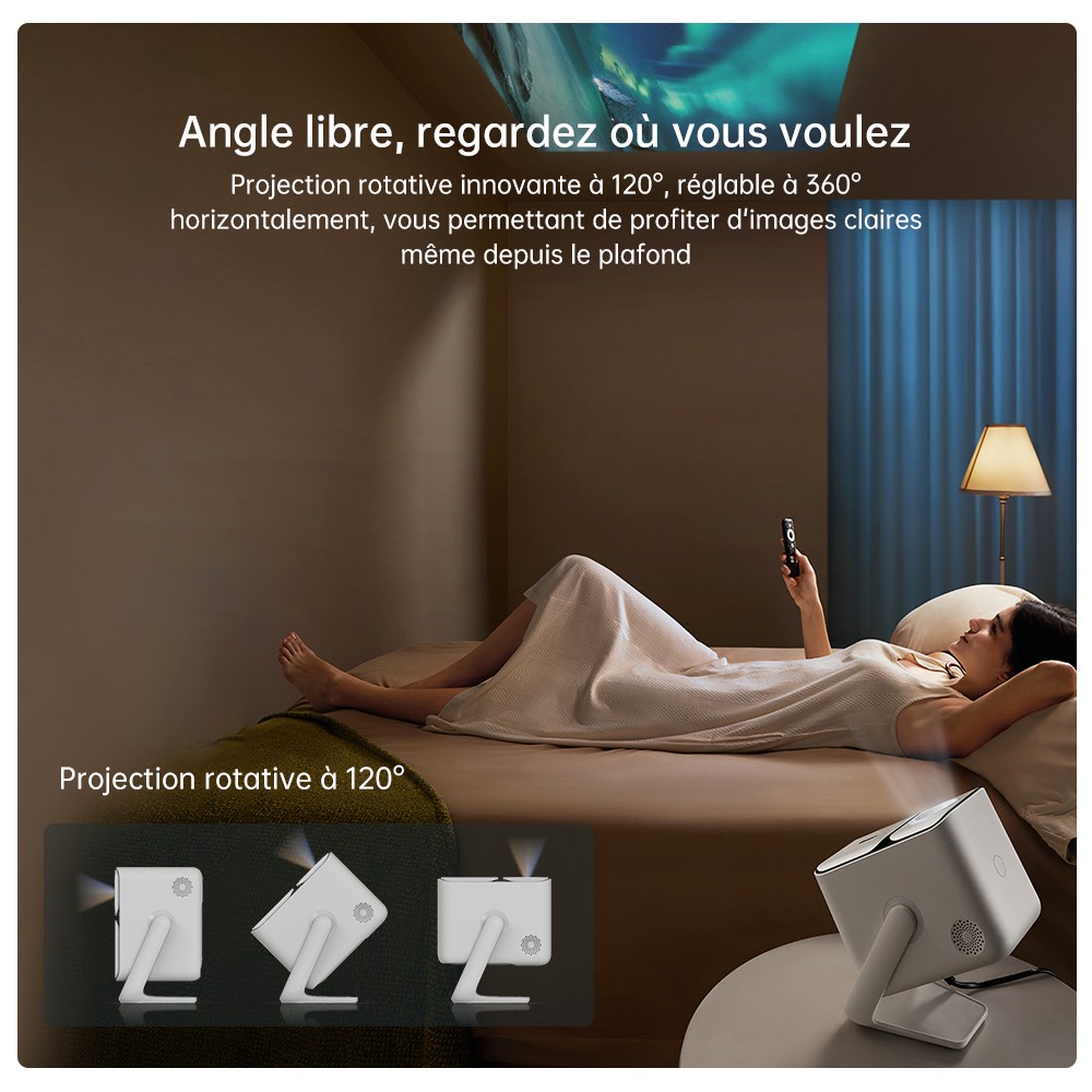 Projecteur Wanbo T2 Ultra, Android TV 11, 500 ANSI, 1080P natif, support rotatif à 120°, mise au point automatique et correction trapézoïdale, WiFi double bande, haut-parleur 2*5W