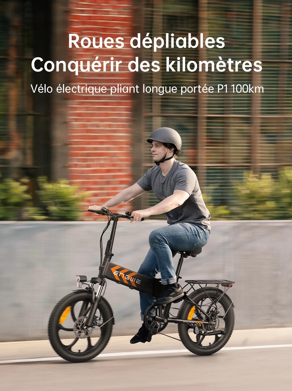 Vélo électrique pliable ENGWE P1, pneus larges de 20 x 2,3 pouces, moteur 250 W, batterie 36 V 13 Ah, 25 km/h, double frein à disque, corps en alliage d'aluminium, Shimano 7 vitesses, portée maximale de 100 km, IP54 étanche - Noir