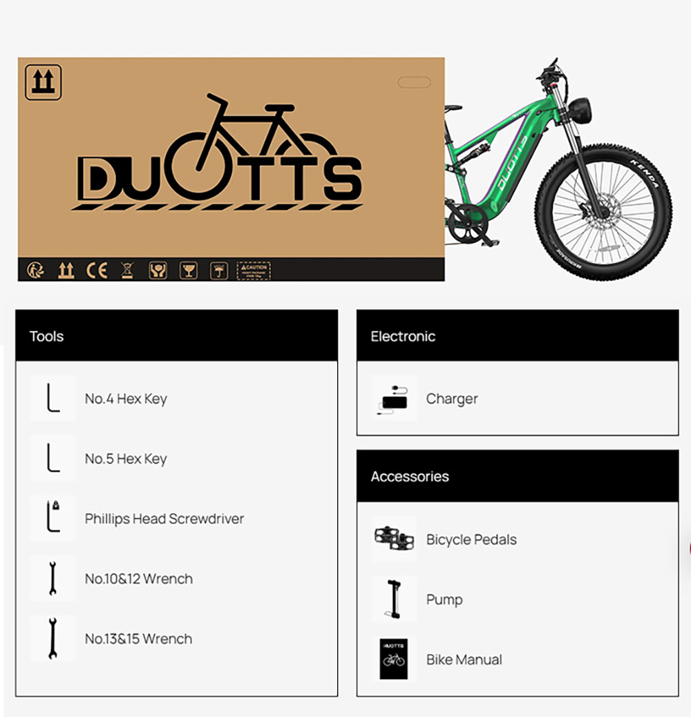 DUOTTS E26 Electric Bike, Bafang 750W Motor Torgue Sensor SAMSUNG 48V 20Ah Battery, 26*4.0 inch Tires, 55km/h Max Speed, 120km Max Range, TEKTRO Hydraulic Disc Brakes, Front and Rear Suspension, Shimano 8-speed - Green Purple