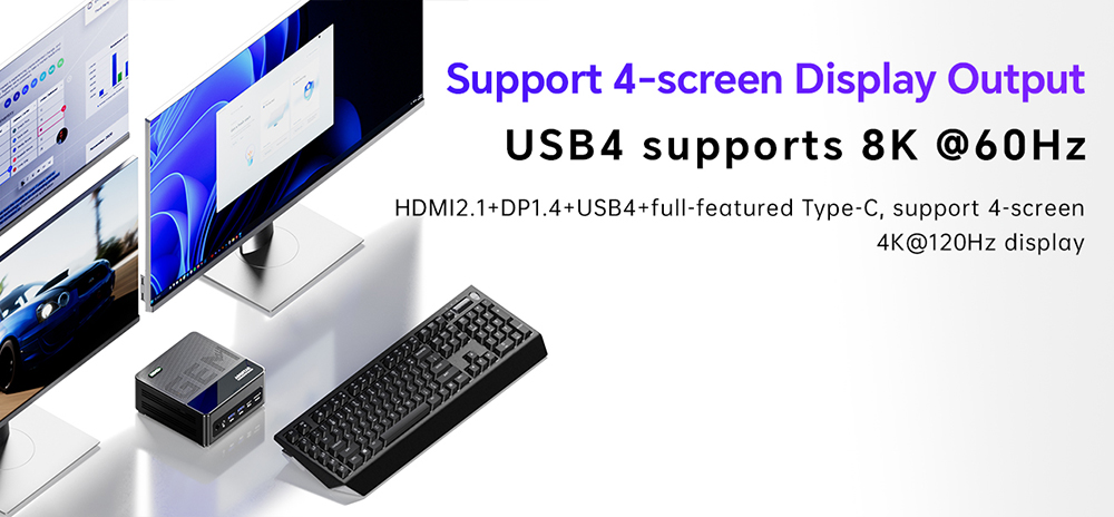 AOOSTAR GEM12+ Mini PC AMD Ryzen 7 Pro 8845HS 8 Core Max 5.1GHz, 32GB RAM 1TB SSD, HDMI2.1 + DP1.4+ USB4 + Type-C 4K Four Screen Display, WiFi 6 Bluetooth 5.2, 2*2.5G LAN, 2*USB3.2, 2*USB2.0, 1*Oculink - EU Plug