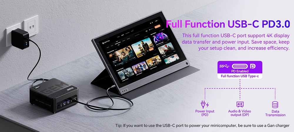 AOOSTAR GEM12+ Mini PC AMD Ryzen 7 Pro 8845HS 8 Core Max 5.1GHz, 32GB RAM 1TB SSD, HDMI2.1 + DP1.4+ USB4 + Type-C 4K Four Screen Display, WiFi 6 Bluetooth 5.2, 2*2.5G LAN, 2*USB3.2, 2*USB2.0, 1*Oculink - EU Plug