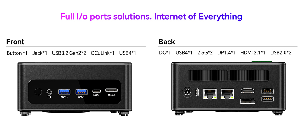 AOOSTAR GEM12+ Mini PC AMD Ryzen 7 Pro 8845HS 8 Core Max 5.1GHz, 32GB RAM 1TB SSD, HDMI2.1 + DP1.4+ USB4 + Type-C 4K Four Screen Display, WiFi 6 Bluetooth 5.2, 2*2.5G LAN, 2*USB3.2, 2*USB2.0, 1*Oculink - EU Plug